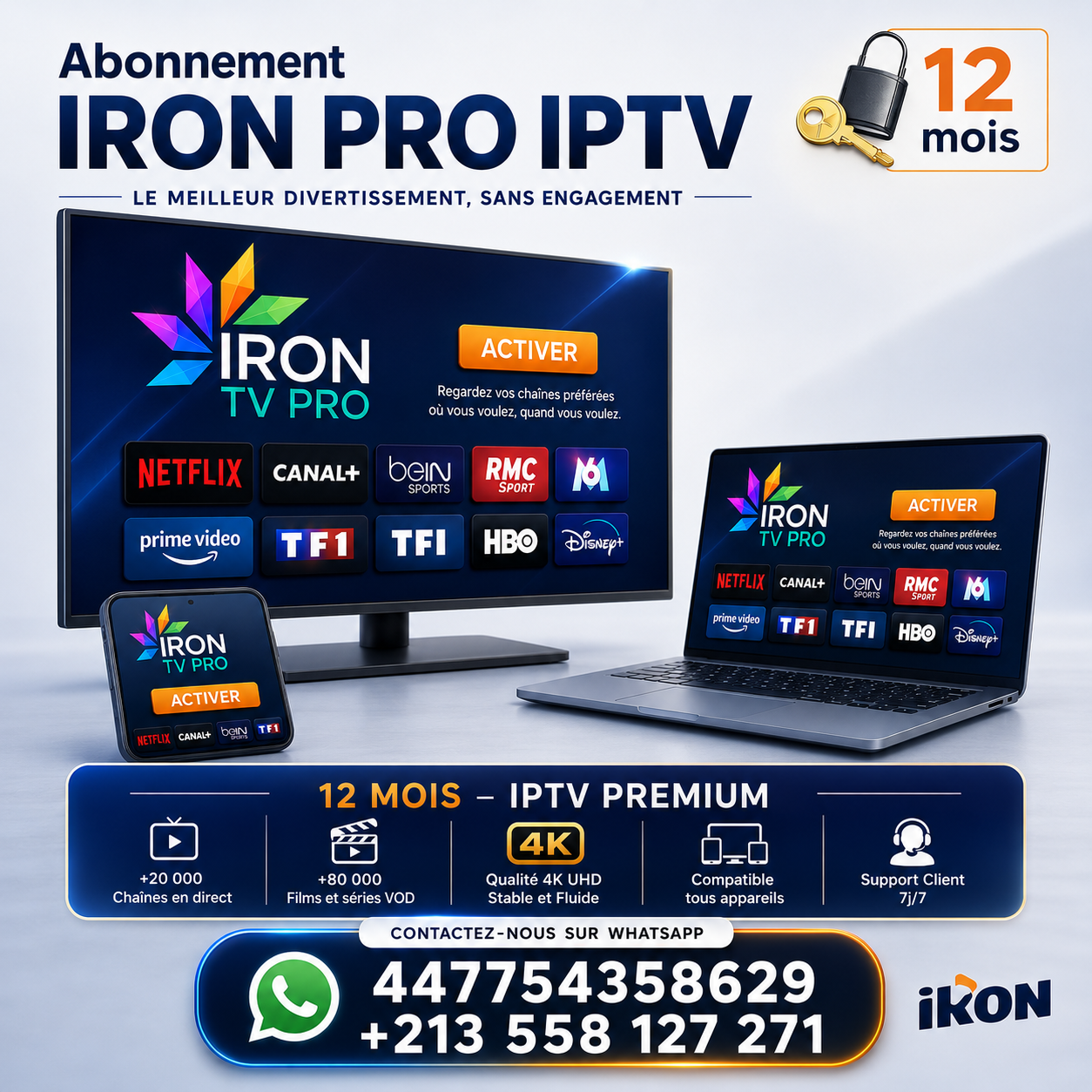 Abonnement IPTV Iron TV Pro et Iron TV Max — 10000 chaînes HD 4K sans coupure